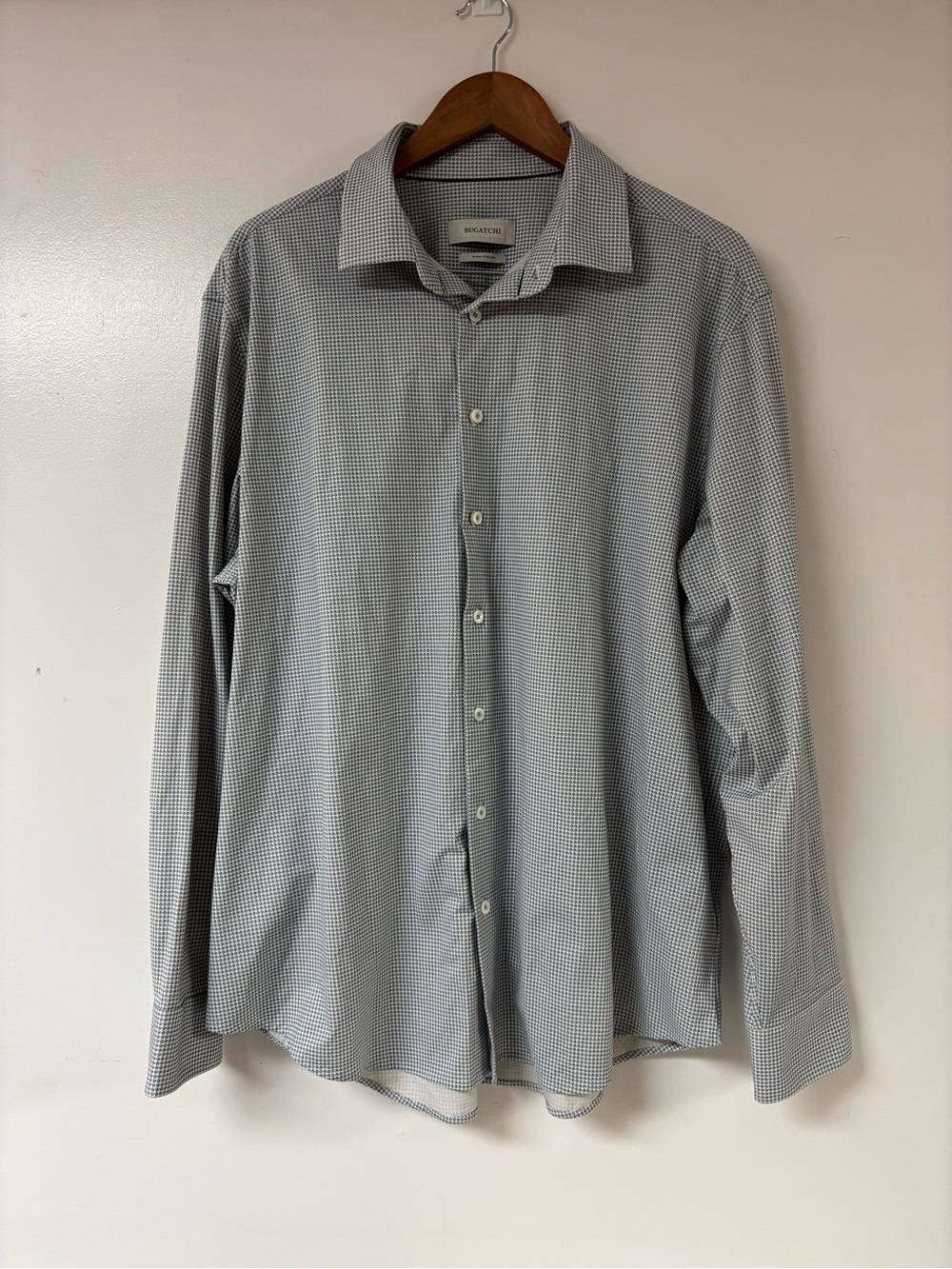 Bugatchi Men's Long-Sleeve Micro-Check Dress Shirt Light Gray Size XXL